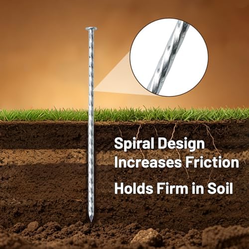 10 Inch Galvanized Landscape Spikes, Spiral Ground Stakes，32 Pack