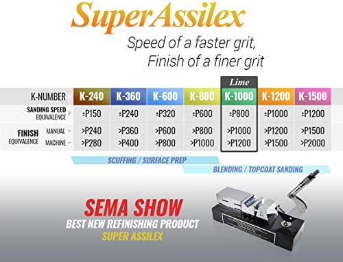 Super Assilex Flexible 3 inch Sanding Discs, LIME K-1000, Hook & Loop, 730-2517, 50 Discs + Interface Pad