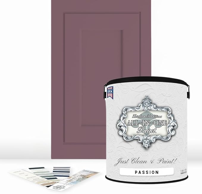 ALL-IN-ONE Paint by Heirloom Traditions, Passion (Plum Rose), Gallon - Durable cabinet and furniture paint. Built in primer and top coat, no sanding needed. Includes our 30 featured color card.