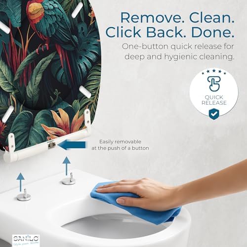 Sanilo Wooden Toilet Seat with Quick Release & Soft Close [ROUND] - Decorative & Slow Close Molded Wood Seat - With One Click for Easy Installation & Cleaning - With Adjustable Fit (Exotic)