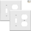 ENERLITES Combination Toggle Light Switch/Duplex Receptacle Outlet Wall Plate Cover, Standard Size 2-Gang 4.50" x 4.57", Polycarbonate Thermoplastic, UL Listed, 881121-W-2PCS, White (Pack of 2)