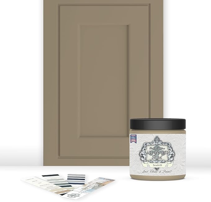 ALL-IN-ONE Paint by Heirloom Traditions, Seadrift (Warm Earthy Tan), 8oz Sample - Durable cabinet and furniture paint. Built in primer and top coat, no sanding needed. Includes our 30 featured color