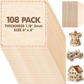 108 Pack Basswood Sheets for Crafts, 6"x6"x1/8" 3mm Thick Plywood Sheets with Smooth Surfaces-Unfinished Squares Wood Boards for Laser Cutting, Wood Burning, Architectural Models, Staining