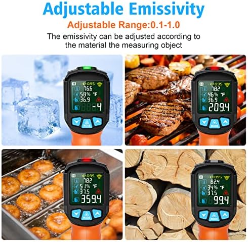 Infrared Thermometer Gun, Non Contact Digital Laser Thermometer Temperature Gun with Color LCD for Cooking, Home Repairs, Humidity Measurement, Adjustable Emissivity -58°F to 1472°F(-50~800°C)