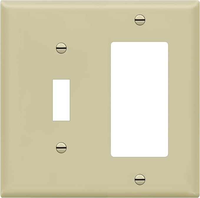 ENERLITES Combination Toggle Switch/Decorator Switch Wall Plate, Size 2-Gang 4.50" x 4.57", Polycarbonate Thermoplastic, 881131-I, Ivory