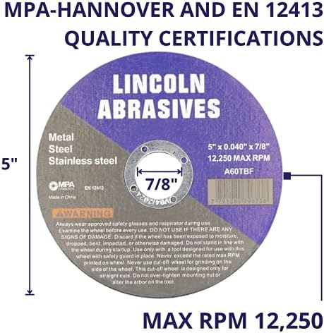 100 Pack 5" Cut-Off Wheels Lincoln Abrasives .040" Metal & Stainless Steel