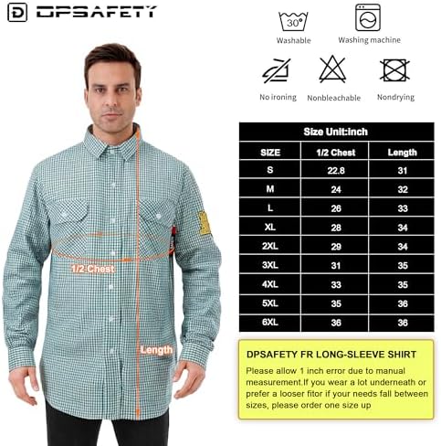 FR Shirts for Men 7oz Fire Resistant Shirts CAT2 Welding Shirt 100% Cotton Flame Resistant Shirt Greens/Plaid(X-Large)