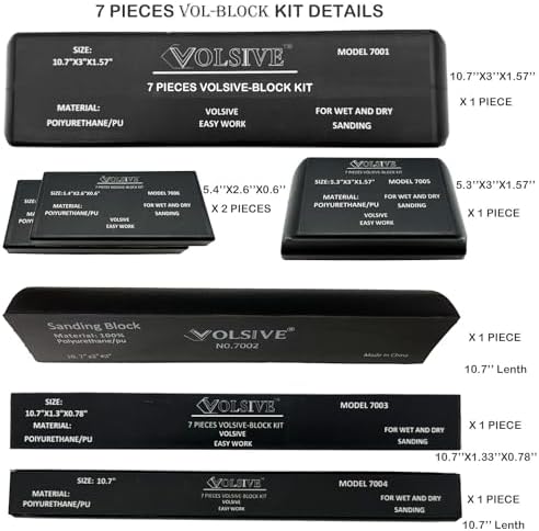 Hand Sanding Block Set of 7,PSA Base Auto Body Sanding Block Kit with Long Panel Sander,Flexible for Automotive Paint and Woodworking Sand Furniture,Black
