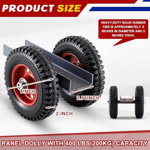 Moving Panel Dolly, Door Dolly 440 Lbs / 200 Kg Load Capacity, up to 2.76'' Width Capacity, Heavy Duty Cart with 8'' Solid Rubber Wheels, Steel Mover for Wood, Plywood, Door, Fence