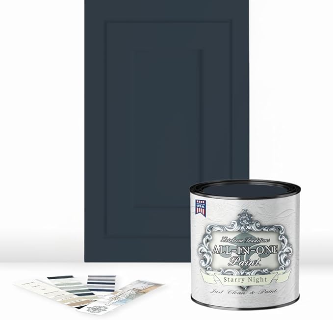ALL-IN-ONE Paint by Heirloom Traditions, Starry Night (Midnight Blue), Quart - Durable cabinet and furniture paint. Built in primer and top coat, no sanding needed. Includes our 30 featured color