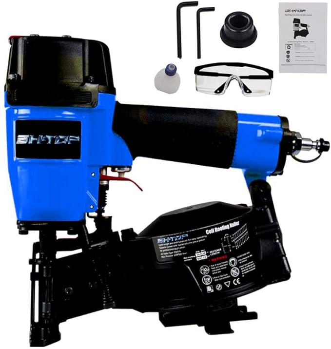 CN45N Roofing Nailer, 15 Degree Roofing Nail Gun, 3/4-Inch to 1-3/4-Inch Coil Nails, 120-pcs Load Capacity Coil Nailer in Blue