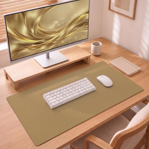 Leather Desk Pad Protector, 31.5" x 15.7", Gold Desk Mat