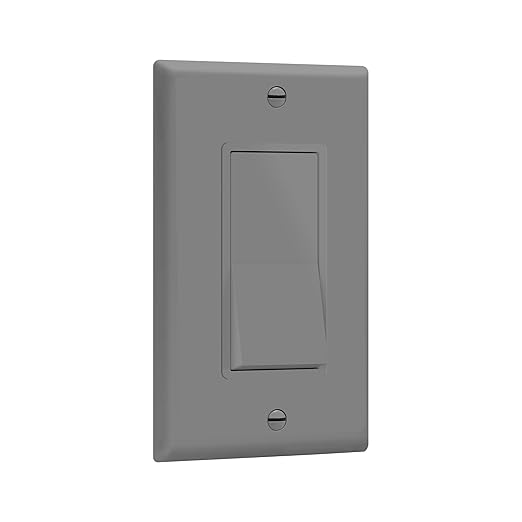 ENERLITES Decorator Paddle Switch with Wall Plates, Single Pole, Copper Wire Only, Grounding Screw, Residential Grade, 15A 120-277V, UL-Listed, 91150-GYWP-10PCS, Gray 10 Pack
