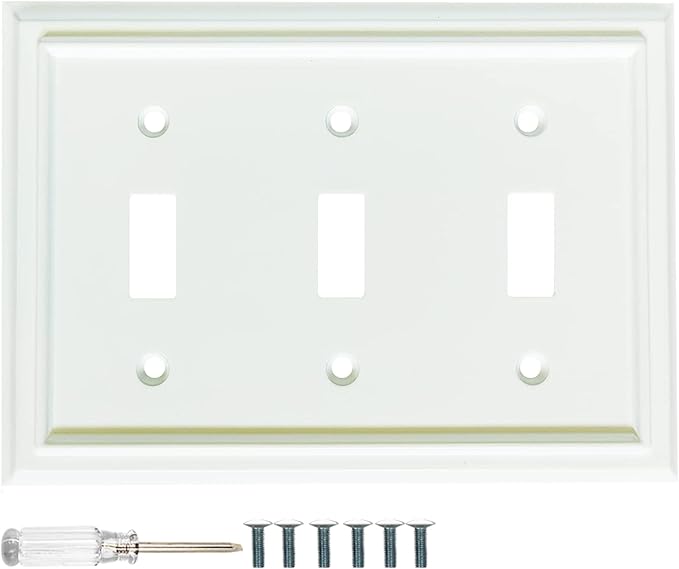 Wall Plates, Duplex Outlet Covers, Toggle Light Switch Plates, Decorator Light Switch Cover, Bamboo Fiber Material Wall Plate, Standard Size Wall Plates of various styles, White (3 Gang Toggle 1 Pack)