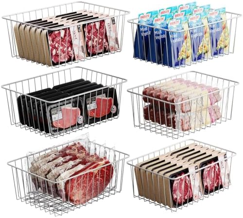 iSPECLE Freezer Organizer Bins - For 16 Cu Ft Upright Freezer, 6 Pack White