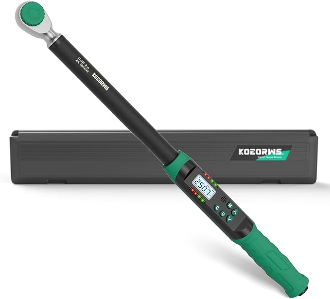 1/2 Inch Drive Digital Torque Wrench, 12.53-250.7Ft.lb/17-340N.m, Long Electronic Torque Wrench with Preset Value, Buzzer & LED Indicator, 2% Accuracy for Bike, Motorcycles, Car