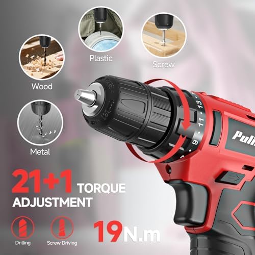 PULITUO 149-Piece Home Drill Set with Red 12V Cordless Drill, Hand Tools & Tool Box, Tool Kit for Women & Men and DIY Enthusiasts, for Home Improvement