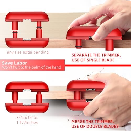 GSCIT Club Edge Banding Trimmer, Carbide Blades Hand Planer Edge for Burrs Edge Trim Planer Wood Scraper Edge Banding Tools Cutter for PVC ABS Melamine (Red)