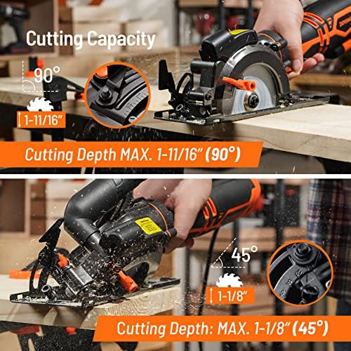 DOVAMAN Circular Saw, 5.8A 4-1/2" Circular Saw w/Laser & Auxiliary Handle