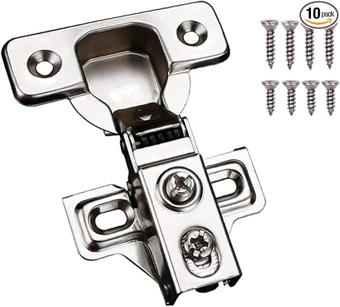 10 Pack Soft Close Cabinet Door Hinges for 1/2" Partial Overlay Cupboard, 100 Degree Opening Angel, Stainless Concealed Kitchen Cabinet Hinges with Mounting Screws and Manual