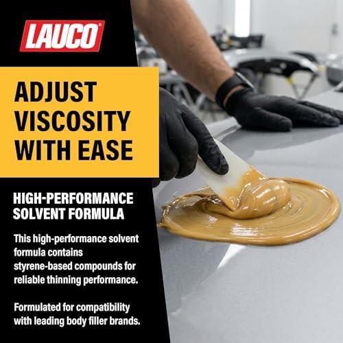 LAUCO Liquid Gold Body Filler Thinner Honey, Bridges Holes, Water Resistant, Lightweight Filler for Fiberglass, Steel, Plastics, Thinner Honey 64719