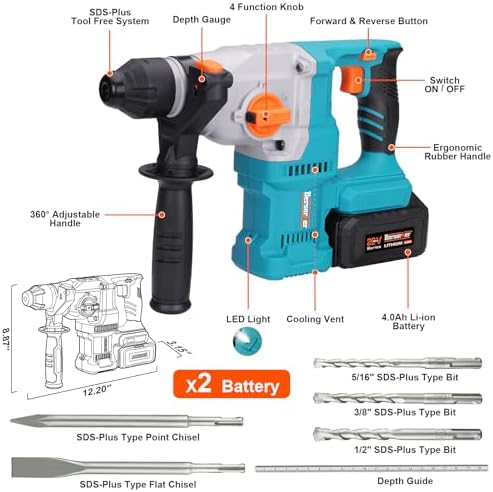 Berserker 1-1/8" SDS-Plus Cordless Rotary Hammer Drill for Concrete 111Plus