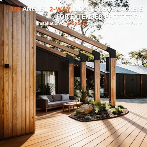 15° Angle Slant Pergola Bracket Kits,2-Way L-Shaped Slant Roof Post Brackets with Stainless Steel Screws for 4" x 4"(Actual:3.5" x 3.5") Lumber for Outdoor Pergola,Proch,Passageway - 2Pack