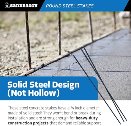 Sandbaggy 60 Inch Round Steel Concrete Form Stakes with Nail Holes, Heavy Duty Rust Resistant Form Pins for Concrete Forms, Slabs, Driveways, Sidewalks, Curbs & Footings, 5 Pack, 3/4 in x 60 in
