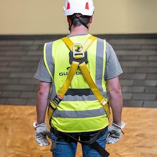 Guardian 00815 Rooftop Safety Kit - 50 ft Vertical Lifeline Assembly | Reusable Temper Anchor | Full Body Harness | Yellow Storage Bucket