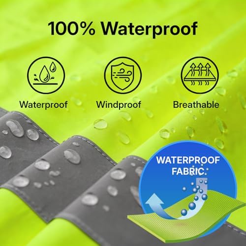 NORTHSKY Hi Vis Rain Jacket and Pants, Class 3 High Visibility Reflective Waterproof Rain Suit, Safety Work Rain Gear with Hood for Men Women (Large-XLarge)