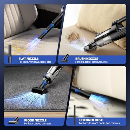 MONOZEL Car Vacuum Portable Cordless, 18000Pa 2 in 1 Vacuum Cleaner&Air Duster, 130W Brushless Motor Handheld Vacuum Cordless with 7800mAh Battery, LED Light, Multi-Nozzles for Car, Home, Office, Pet