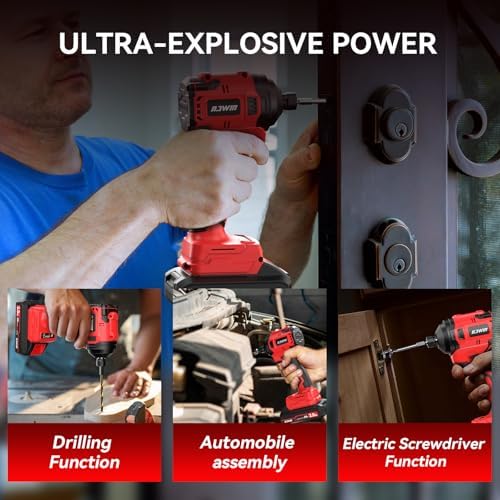 NAWIN Cordless Impact Driver Kit 20V Max Torque 240Nm（177ft-lbs）High Rotation Electric Impact Driver Brushless Motor Continuously Variable Rechargeable 1/4" impact driver 2.0Ah Batteries
