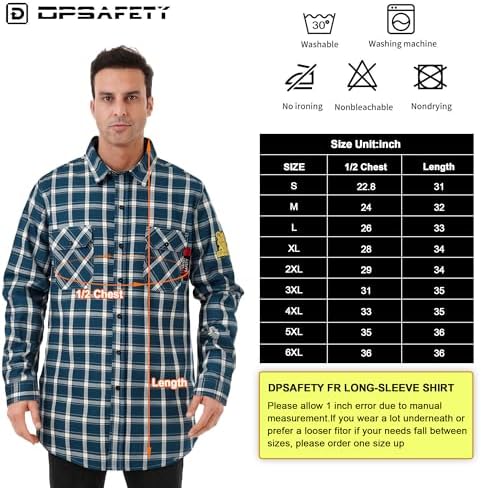 FR Shirts for Men 7oz Fire Resistant Shirts CAT2 Welding Shirt 100% Cotton Flame Resistant Shirt Blue/Plaid(Medium)