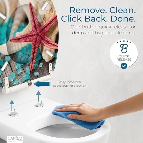 Sanilo Wooden Toilet Seat with Quick Release & Soft Close [ROUND] - Decorative & Slow Close Molded Wood Seat - With One Click for Easy Installation & Cleaning - With Adjustable Fit (Bath Salt)