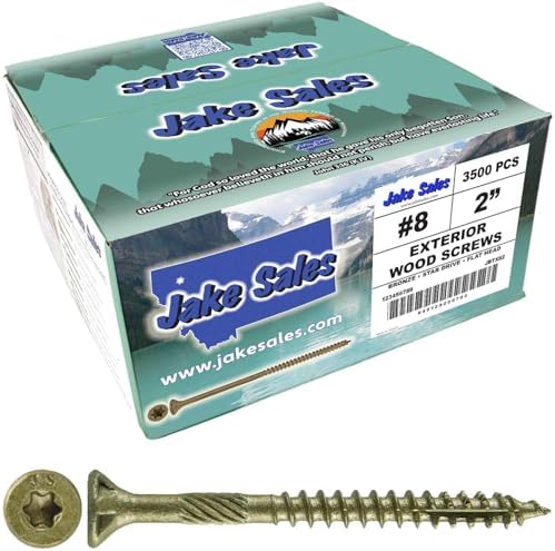 Jake Sales #8 x 2 Bronze Coated Multipurpose Wood Screw Torx/Star Drive Flat Head (Full Box - 3,500 Screw Count) Exterior Coated - ACQ Compatible Wood Screws