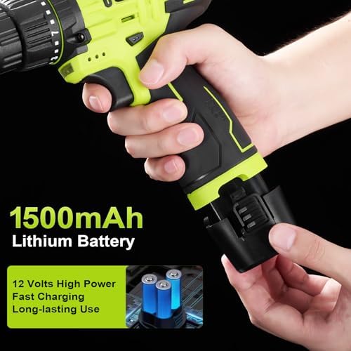 12V Cordless Drill Tool Set, 25+1 Torque Setting, Green Tool Kit for Home