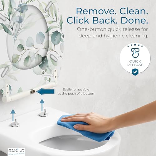 Sanilo Wooden Toilet Seat with Quick Release & Soft Close [ROUND] - Decorative & Slow Close Molded Wood Seat - With One Click for Easy Installation & Cleaning - With Adjustable Fit (Eucalyptus)