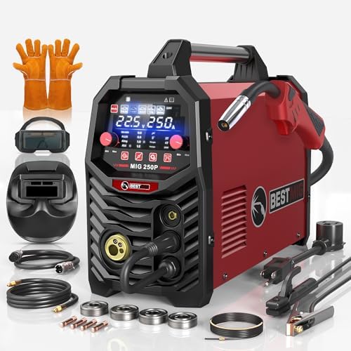 BESTMIG 8 in 1 Aluminum MIG Welder,250Amp 110V/220V Large LED Display,Pulsed MIG/MIG/Gas MIG/Flux Core/Spool Gun MIG/Lift TIG/Stick multiprocess welder,250P