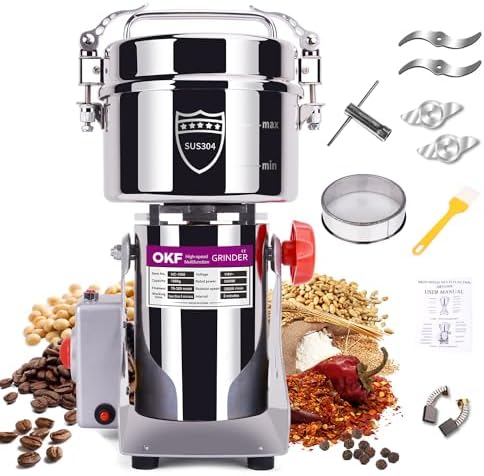 1000g Grain Mill, 304 Stainless Steel Spice Grinder, 3000W High-speed Commercial Flour Mill, Superfine Flour Mill Grinder for Home, Grain Mill for Flour