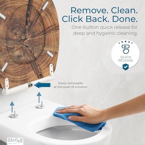 Sanilo Wooden Toilet Seat with Quick Release & Soft Close [ROUND] - Decorative & Slow Close Molded Wood Seat - With One Click for Easy Installation & Cleaning - With Adjustable Fit (Old Tree)