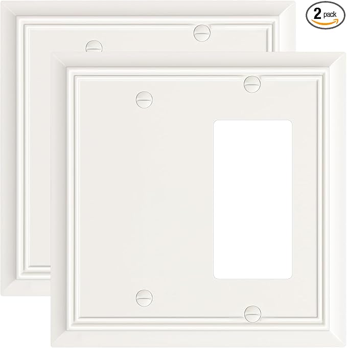 2-Pack Combo Blank/Decorator Wall Plate, Light Almond Decorative Switch Plates and Outlet Covers, Durable Natural Bamboo Fiber Wall Plate for Electrical Outlets, Receptacle, GFCI Outlet, Dimmer Switch