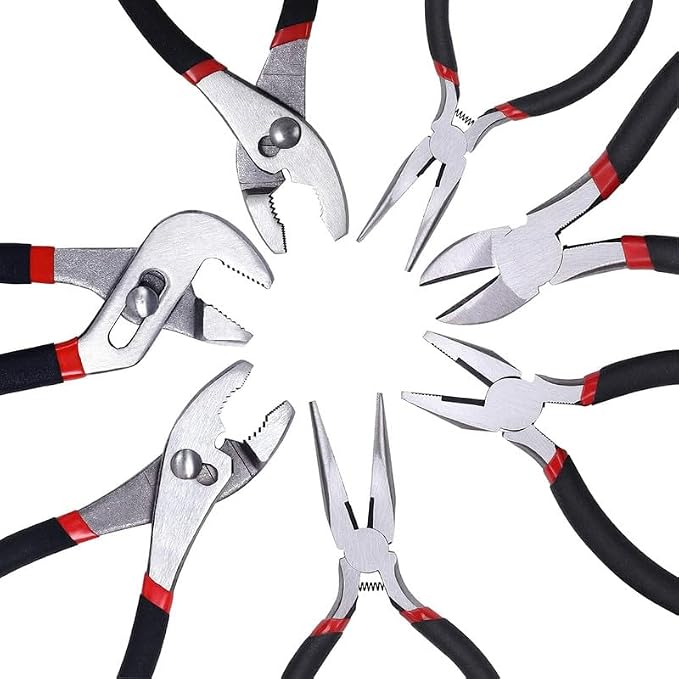 7-Piece Utility Pliers Set,Slip Joint,Long Nose,Diagonal,Groove,Linesman | Drop-Forged Heat-Treated Steel; Non-Slip Ergonomic Dipped Handle; Rust-Resistant Protective Finish