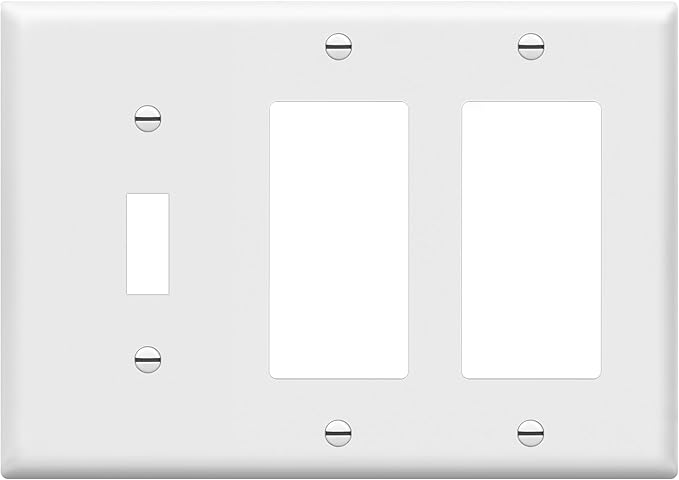 ENERLITES Combination Single Toggle/Double Decorator Rocker Outlet Wall Plate, Standard Size 3-Gang Light Switch Cover (4.5" x 6.38"), Polycarbonate Thermoplastic, UL Listed, 881132-W, White