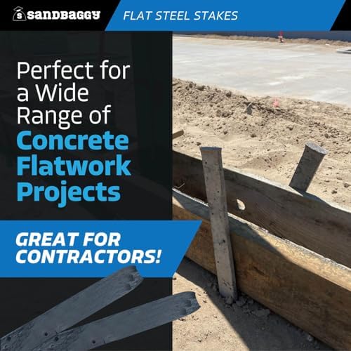 Sandbaggy 24" Flat Steel Stakes for Concrete Forms with Nail Holes - 1.5" Wide - Painted - Removable, Reusable, V Point End - Construction Grade Stakes (20, 24 inch)