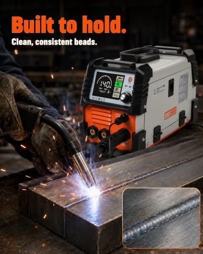 MIG Welder 140A, 110V Gas/Flux Core MIG Welding Machine, 3-in-1 MMA Stick Welder Lift TIG Welder with Digital Display, Synergic Control, Portable Welder Machine for Home DIY