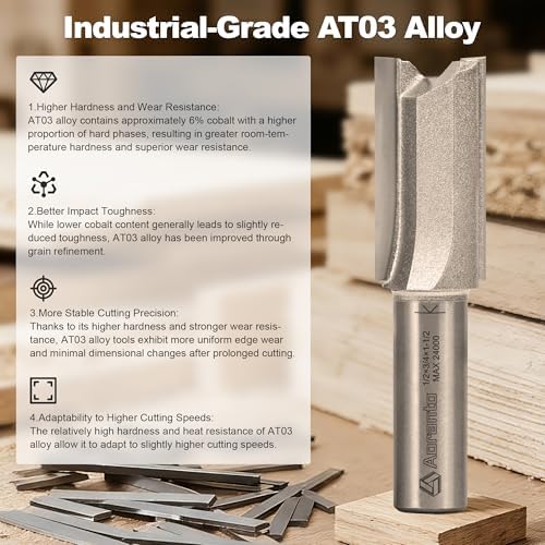 Straight Router Bits 1/2" Shank, 3/4" Cut Diameter, 1-1/2" Cut Length, Useful for Plunging Capabilities for Cutting Grooves, Dados, Mortising