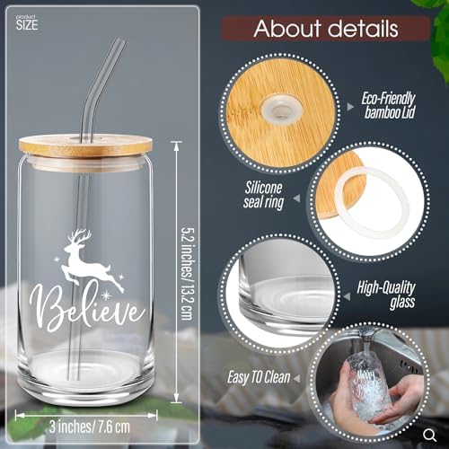 21 Pcs Christmas Glass Cups with Lids Straws 1 Set(20sheet) Gift Paper