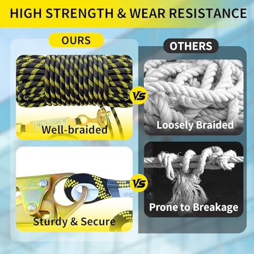 100FT Rope Harness Safety Lanyard, Roofing Fall Protection Rope