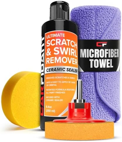 Carfidant Scratch and Swirl Remover - Car Scratch Remover for Vehicles Paint - Polishing Compound for Cars - Paint Restorer Kit with Pad, Microfiber and Drill Attachment