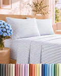 Cal King Size 4 Piece Sheet Set - Comfy Breathable & Cooling - Blue Stripes